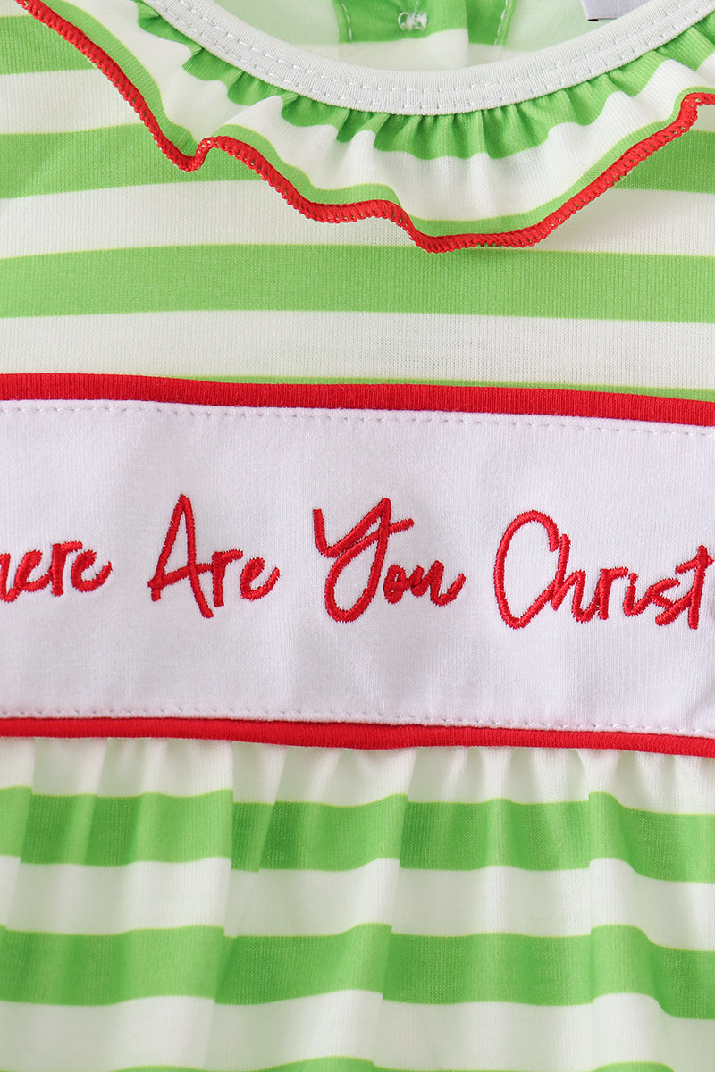 Green Stripe Grinch Applique Bubble
