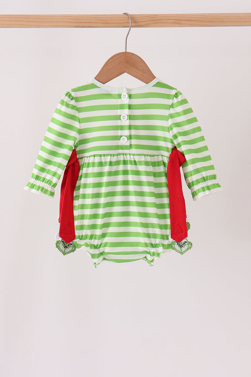 Green Stripe Grinch Applique Bubble