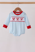 Blue Candy Cane Embroidery Gingham Bubble