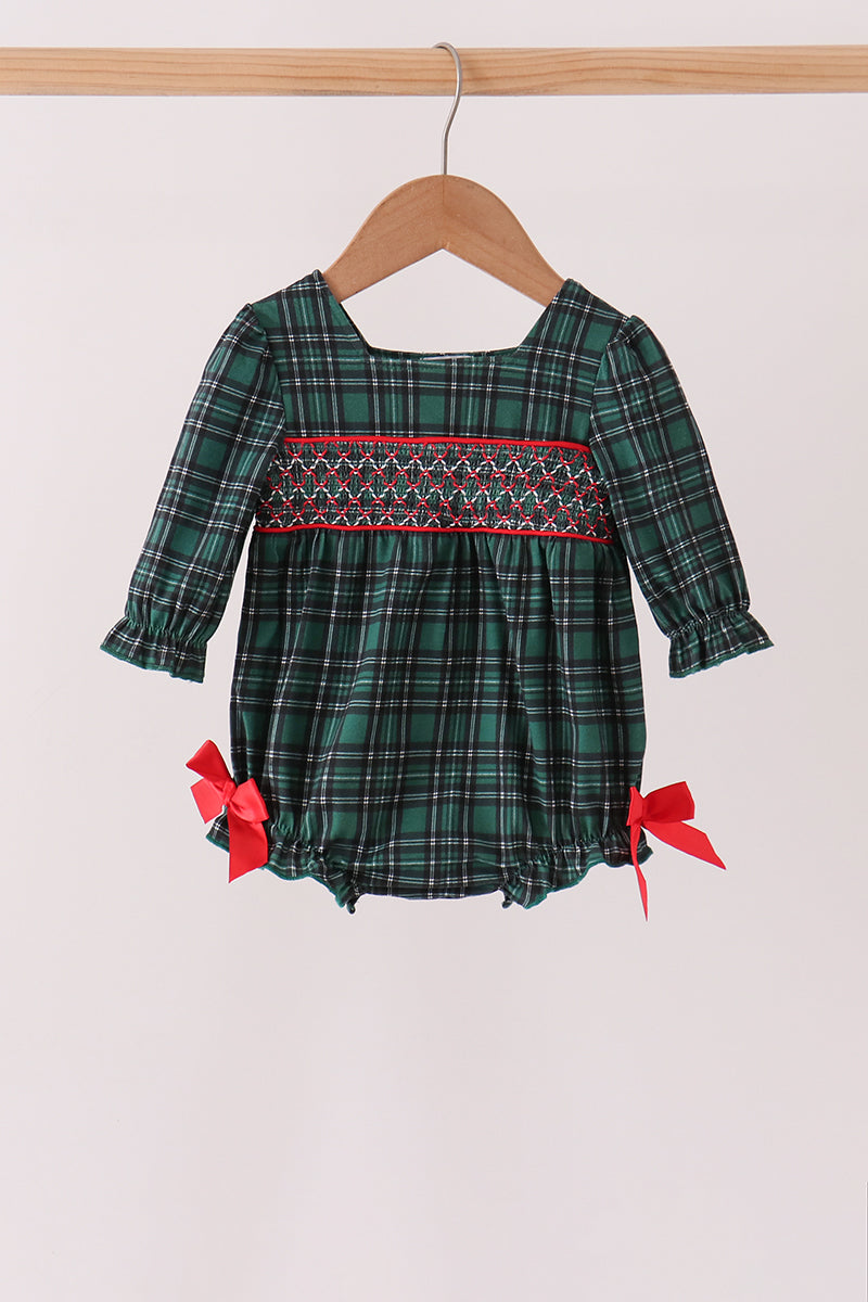 Forest Plaid Smocked Bow Bubble