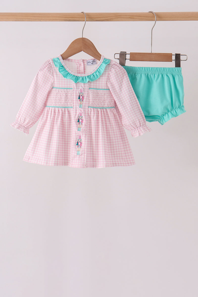 Pink Nutcracker Smocked Ruffle Bloomer Set