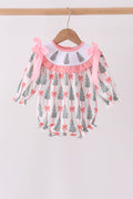 Pink Christmas Tree Embroidery Ruffle Bubble