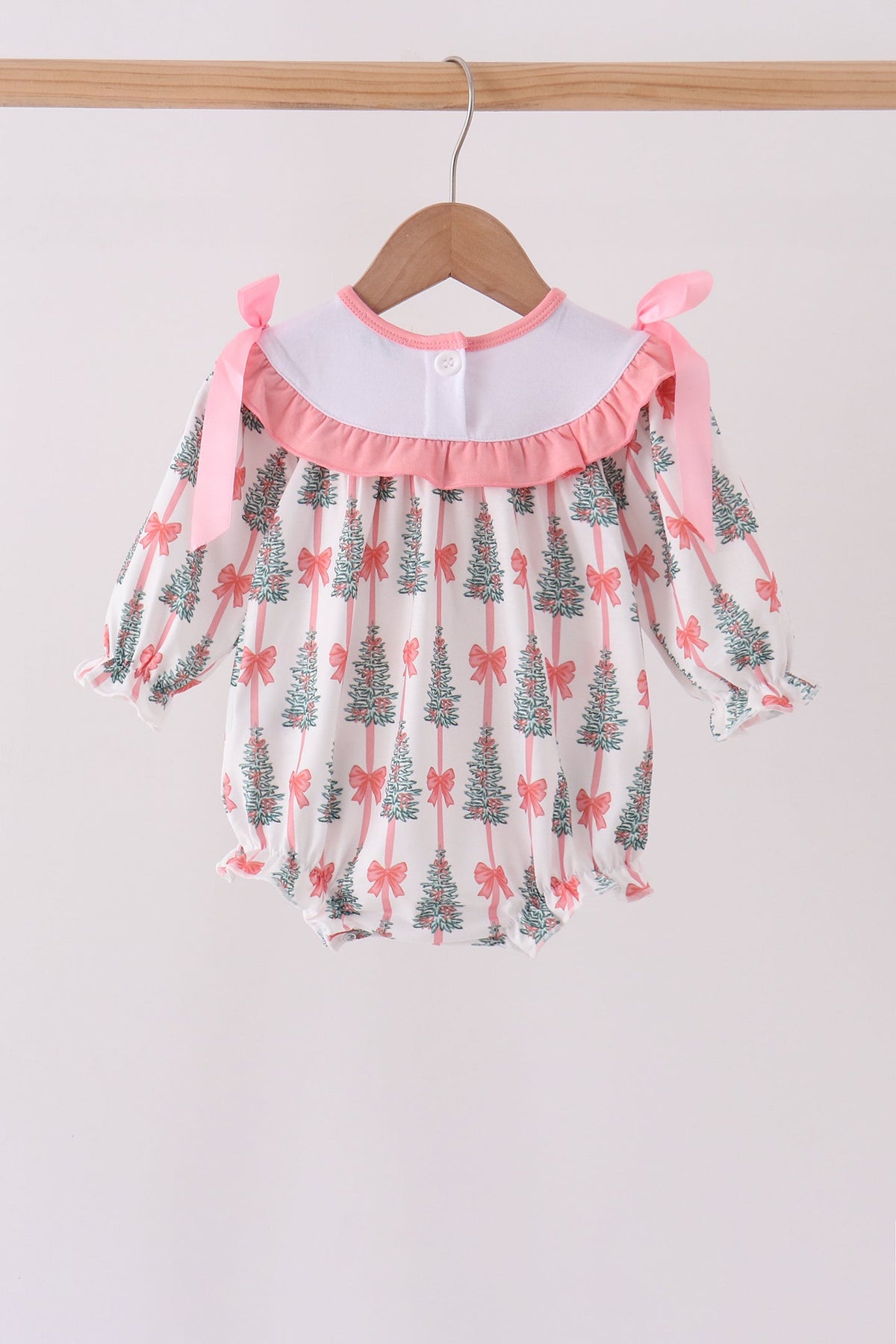 Pink Christmas Tree Embroidery Ruffle Bubble
