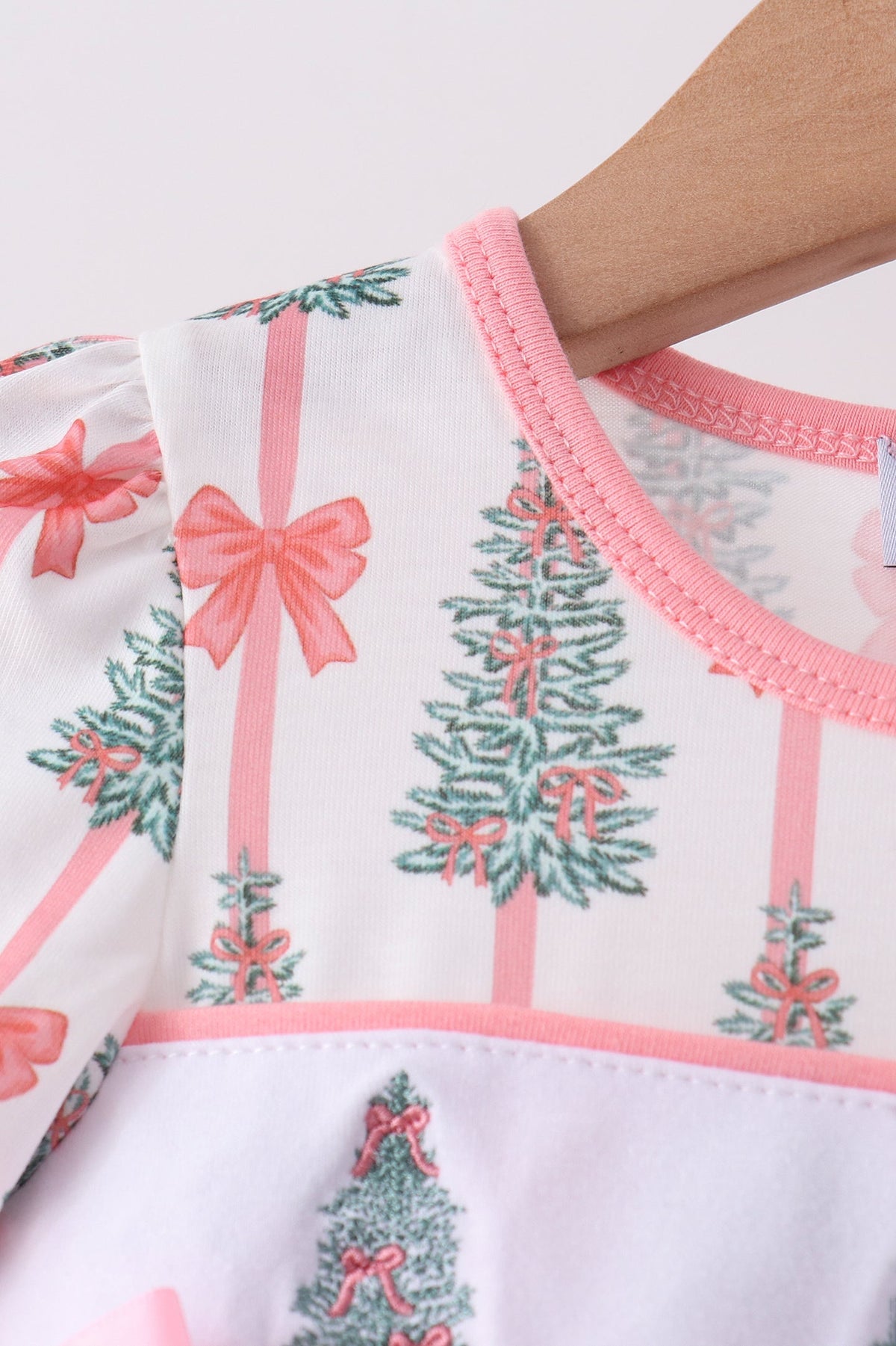Pink Christmas Tree Embroidery Bloomer Set