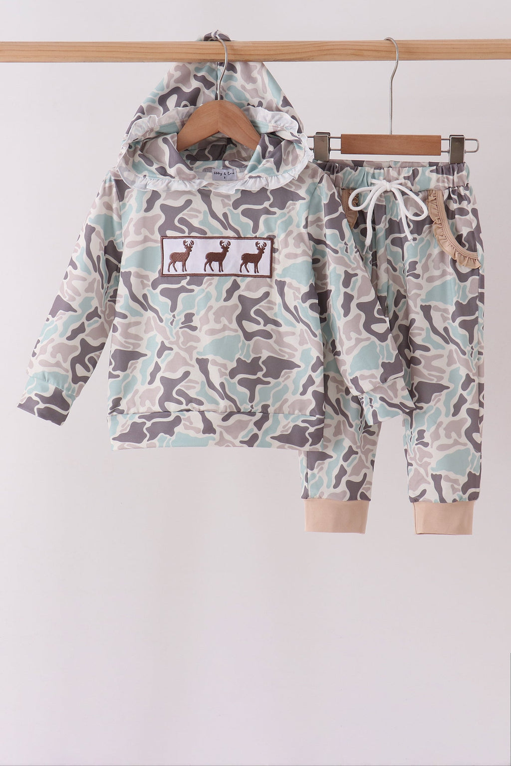 Hunting Deer Embroidery Ruffle Jogger Set