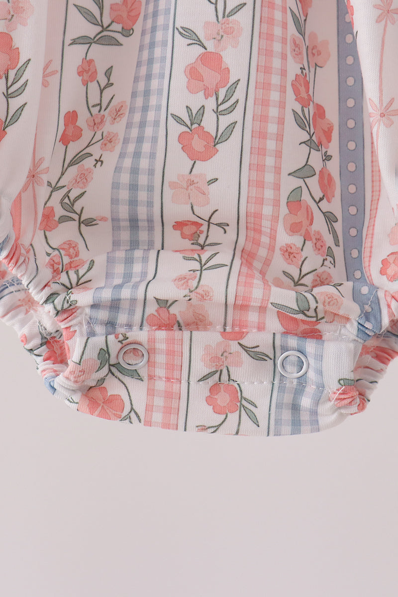Pink Floral Puppy Embroidery Bow Bubble