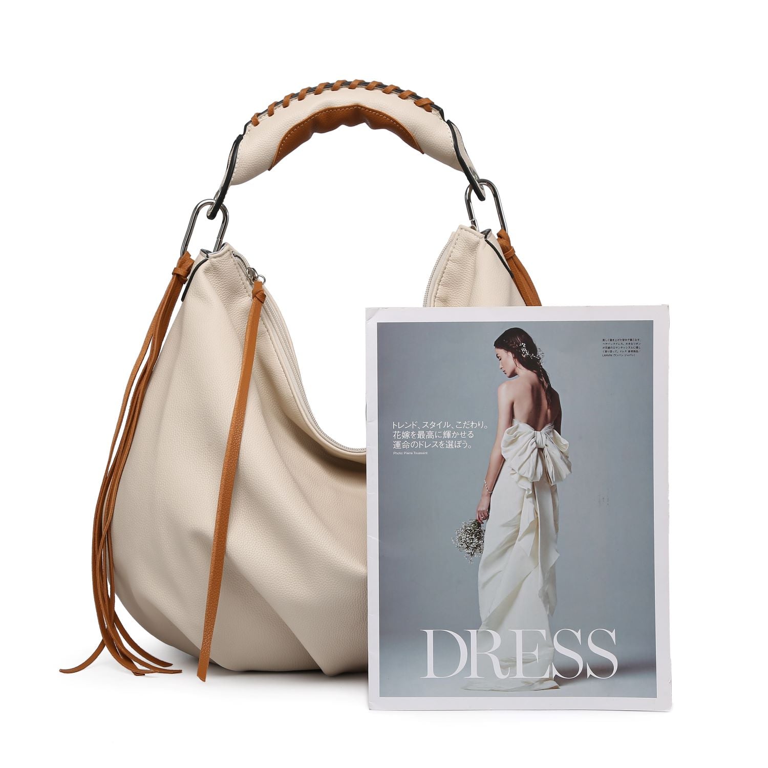 Women hobo Bag Contrast Woven Handle
