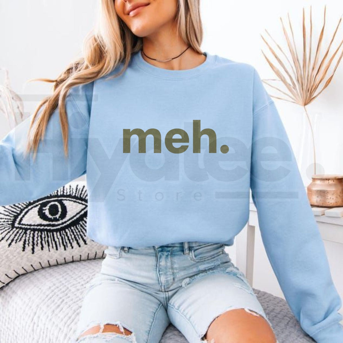 Meh Sweatshirt – Funny Sarcastic Graphic Crewneck, Minimalist Relatable Pullover