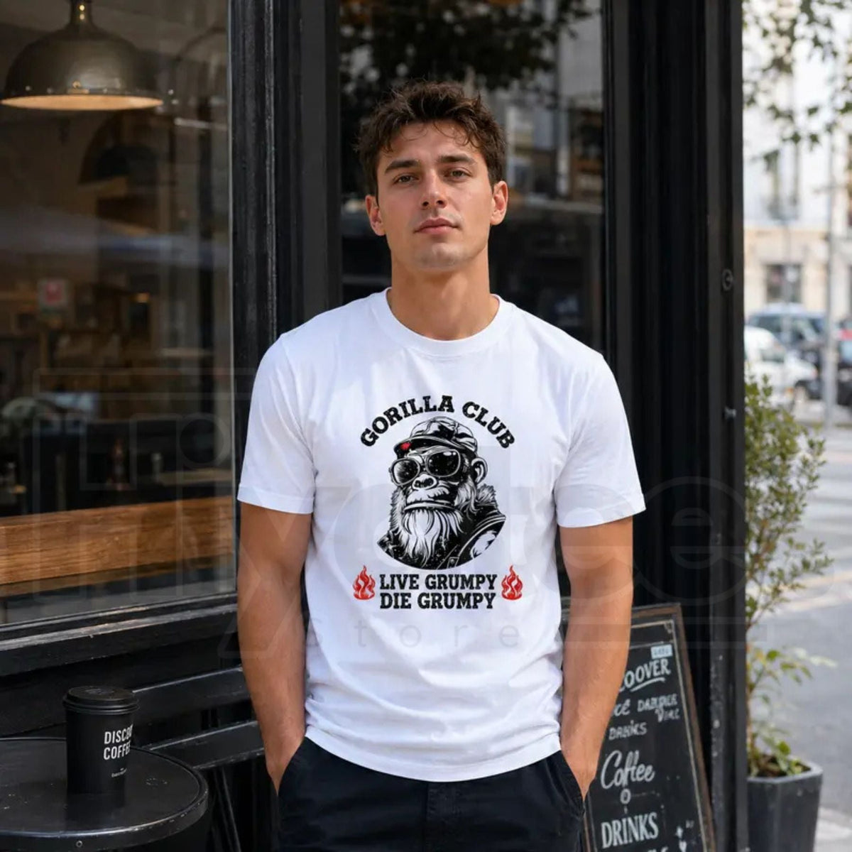 Men's Gorilla Club Graphic T-Shirt – Retro Casual Distressed Flame Print Tee