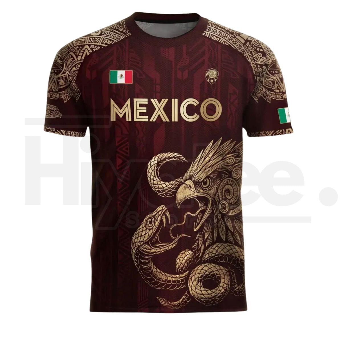 Mexico Aztec Eagle Heritage Soccer Jersey – All-Over Print Tribal Graphic