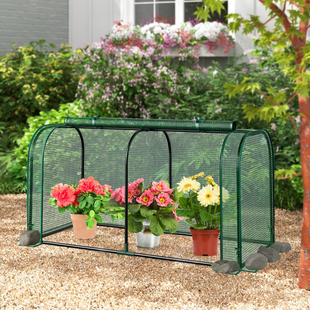 Mini Tunnel Greenhouse with Roll-up Zipper Door