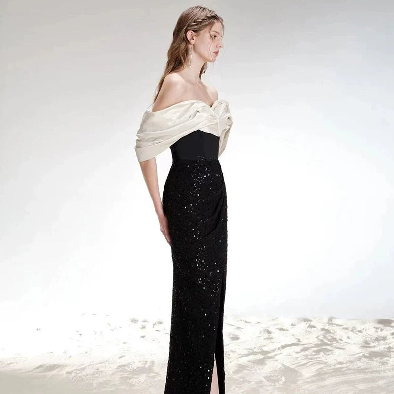Off-Shoulder Evening Gown Formal Dress Black