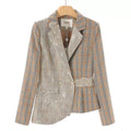 West Lake Pavilion Slim Plaid Beaded Suit Jacket
