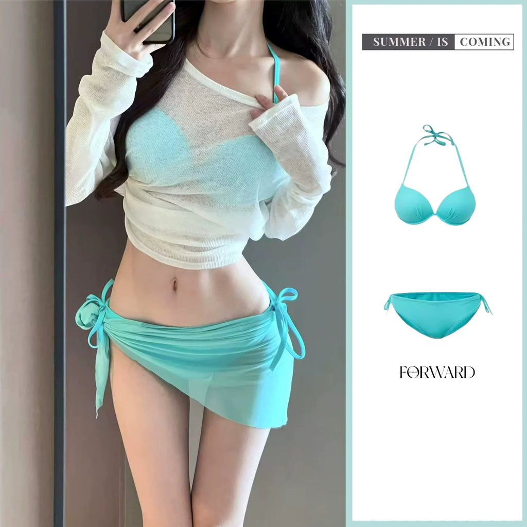 Minglang Tiffany Blue Triangle Bikini Set Sun Protection