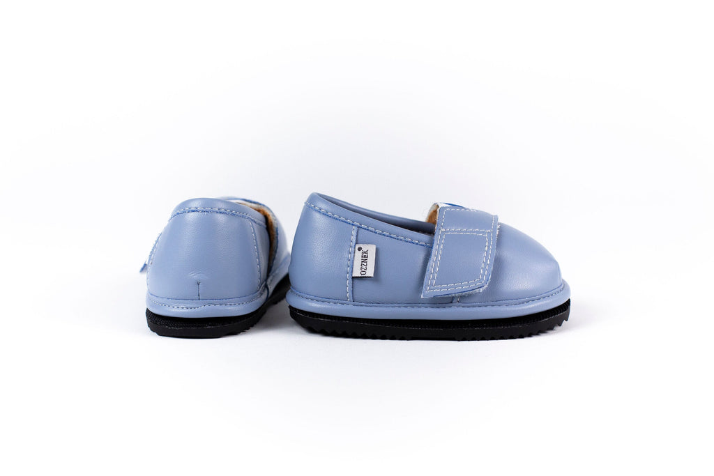 Blue-Grey Velvet Topper | Ozznek Removable Sole Shoes | Barefoot & Zero-Drop