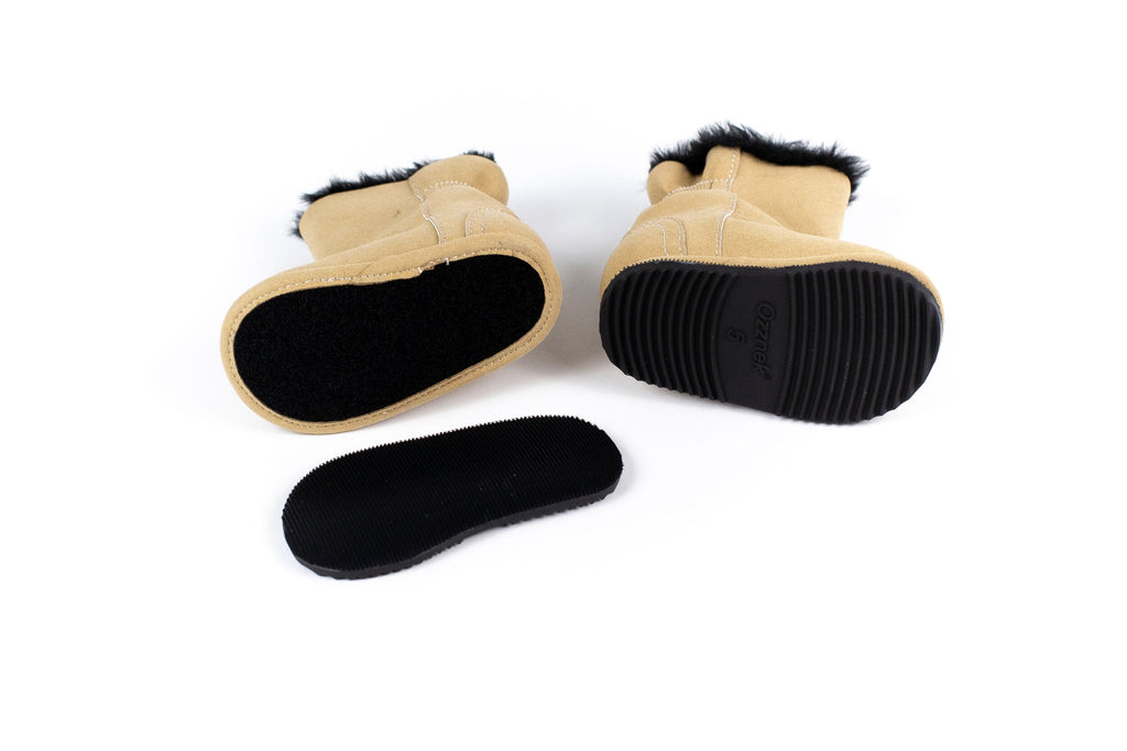 Brown Faux-Fur Barefoot Boot Topper | Ozznek Removable Sole Shoes