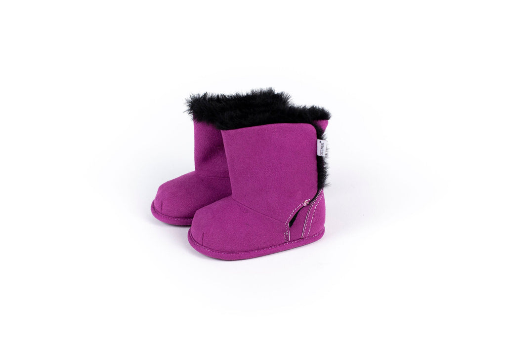 Magenta Faux-Fur Barefoot Boot Topper | Ozznek Removable Sole Shoes