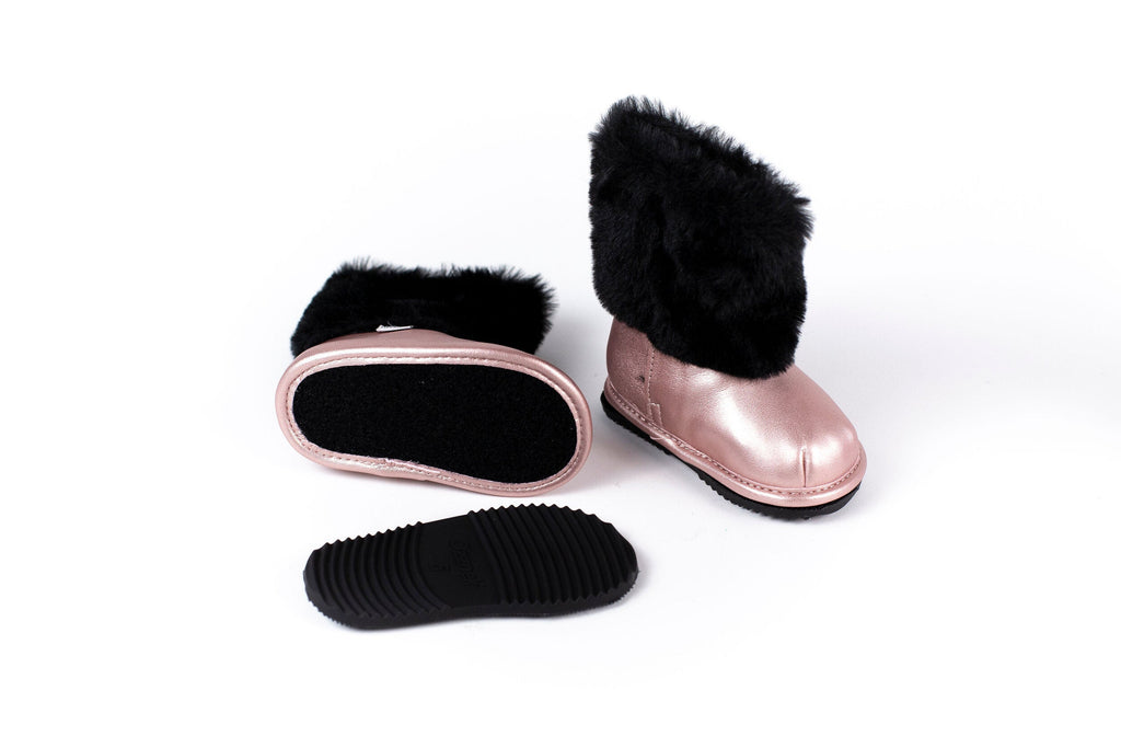 Rose Gold Faux-Fur Barefoot Boot Topper | Ozznek Removable Sole Shoes
