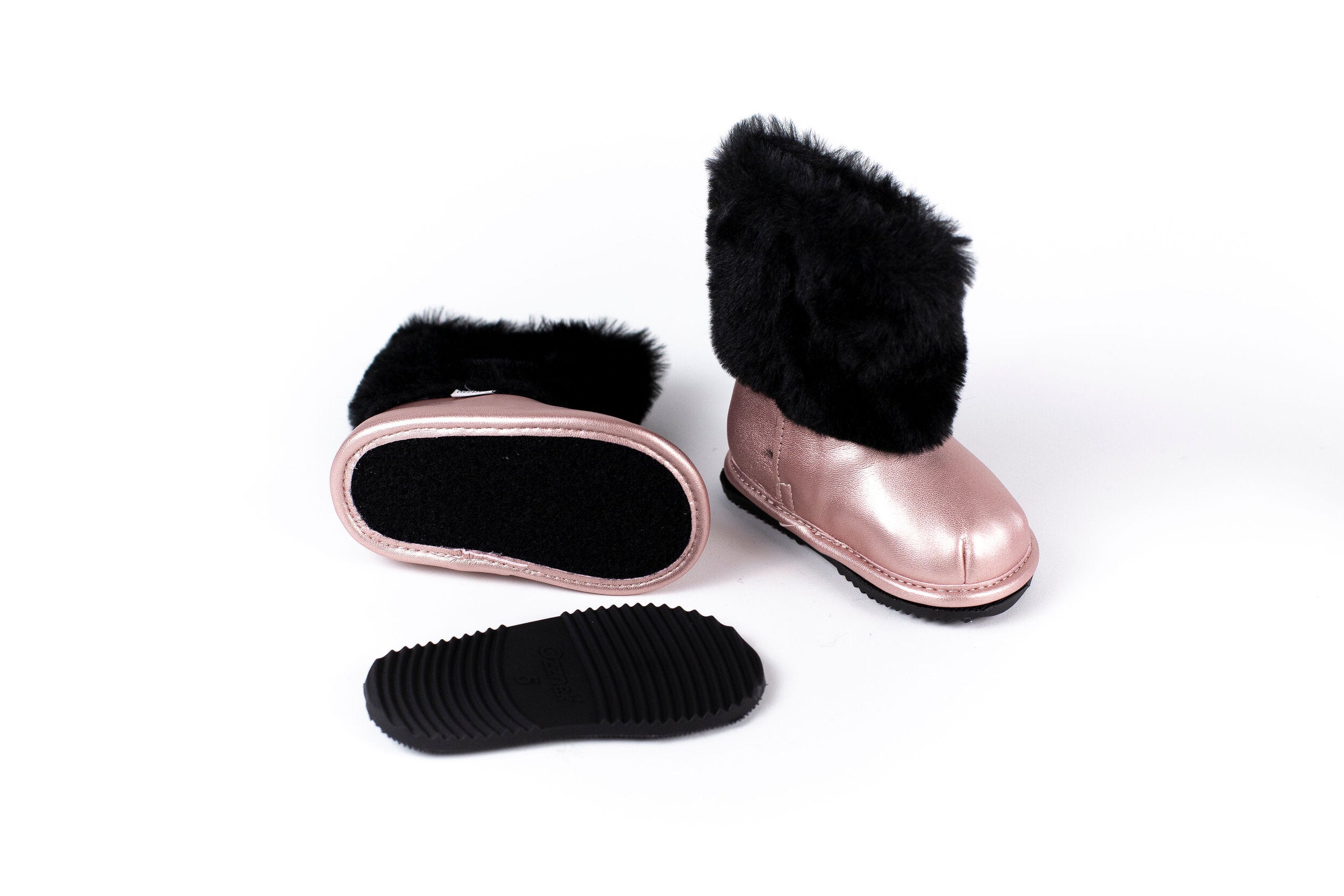 Rose Gold Faux-Fur Barefoot Boot Topper | Ozznek Removable Sole Shoes