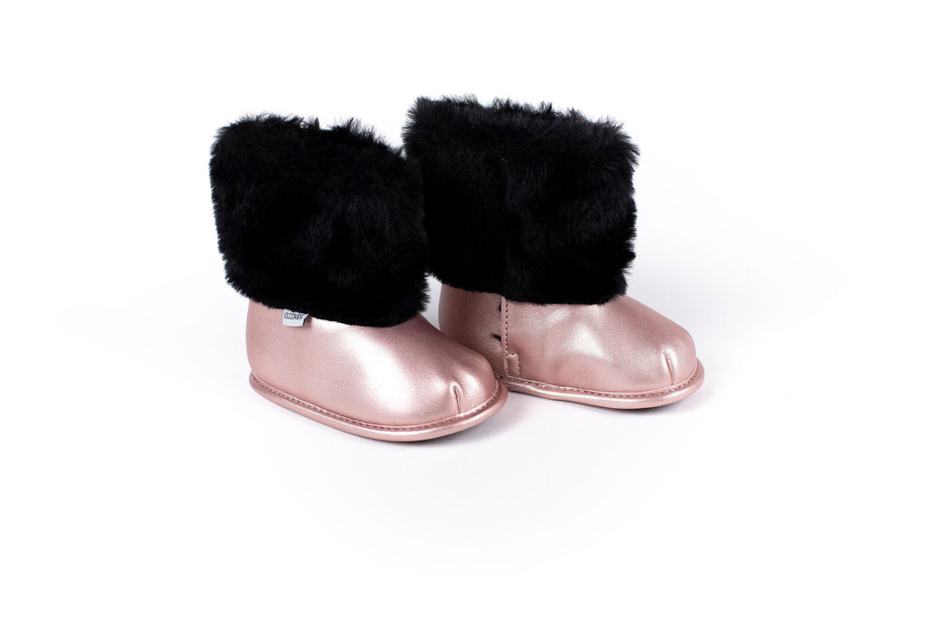 Rose Gold Faux-Fur Barefoot Boot Topper | Ozznek Removable Sole Shoes