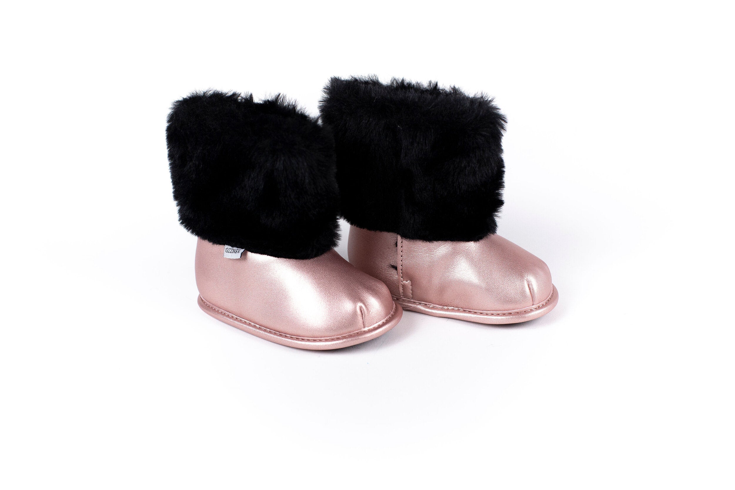 Rose Gold Faux-Fur Barefoot Boot Topper | Ozznek Removable Sole Shoes
