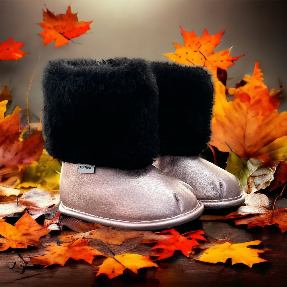 Rose Gold Faux-Fur Barefoot Boot Topper | Ozznek Removable Sole Shoes