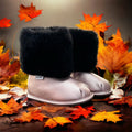 Rose Gold Faux-Fur Barefoot Boot Topper | Ozznek Removable Sole Shoes