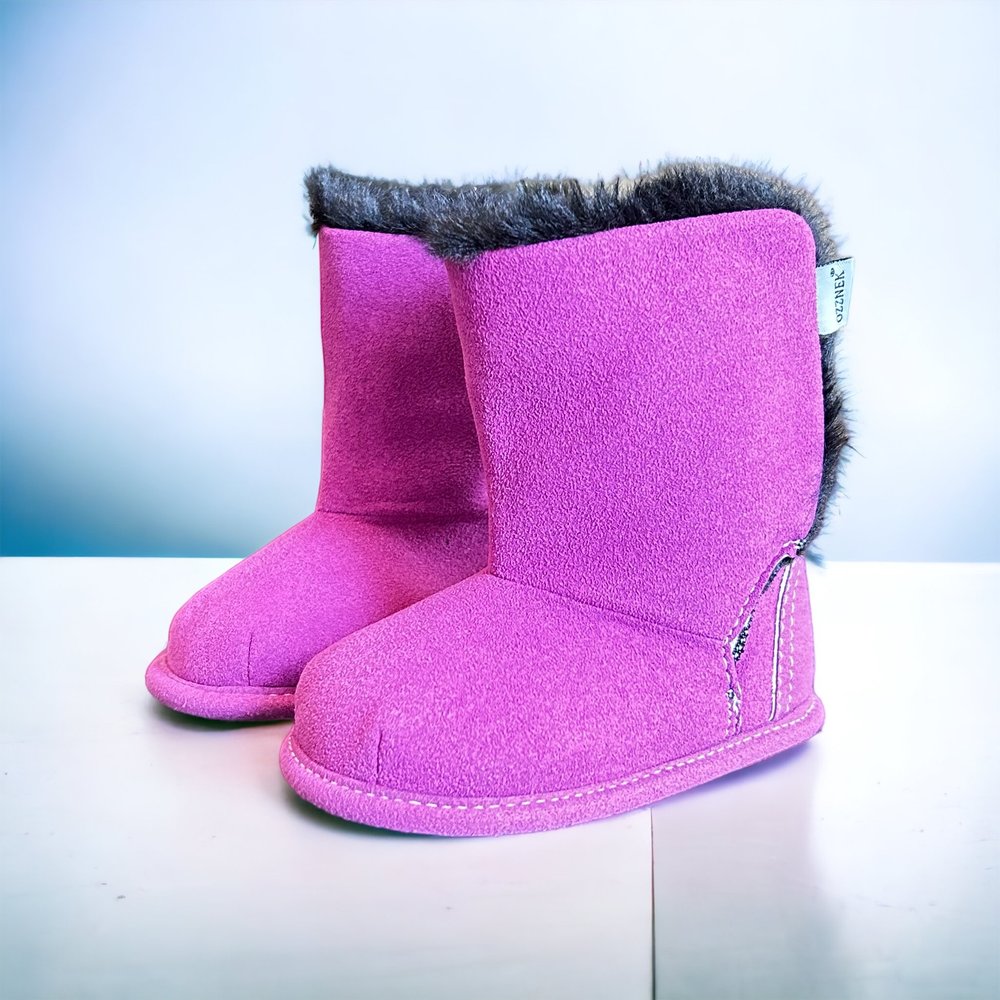 Magenta Faux-Fur Barefoot Boot Topper | Ozznek Removable Sole Shoes