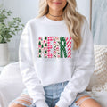 Retro Pink Merry Christmas Sweatshirt, Polka Dot Tree & Vintage Santa Graphic Pullover