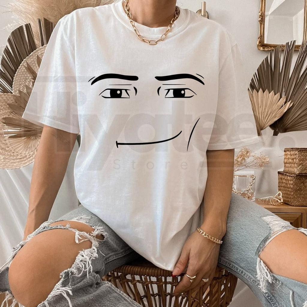 Roblox Minimalist Face Graphic T-Shirt – Sarcastic Expression Tee