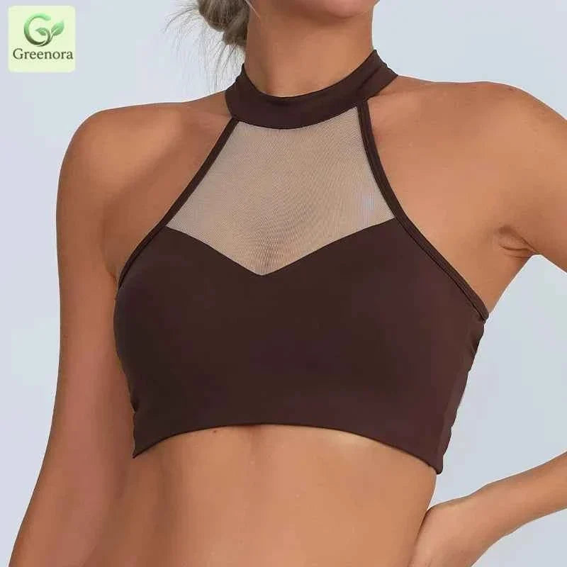 White High Neck Mesh Sports Bra Crop Top