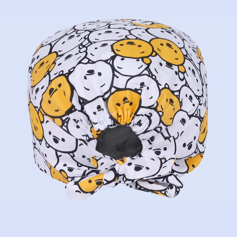 Cute Bear Print Surgical Caps for Long Hair