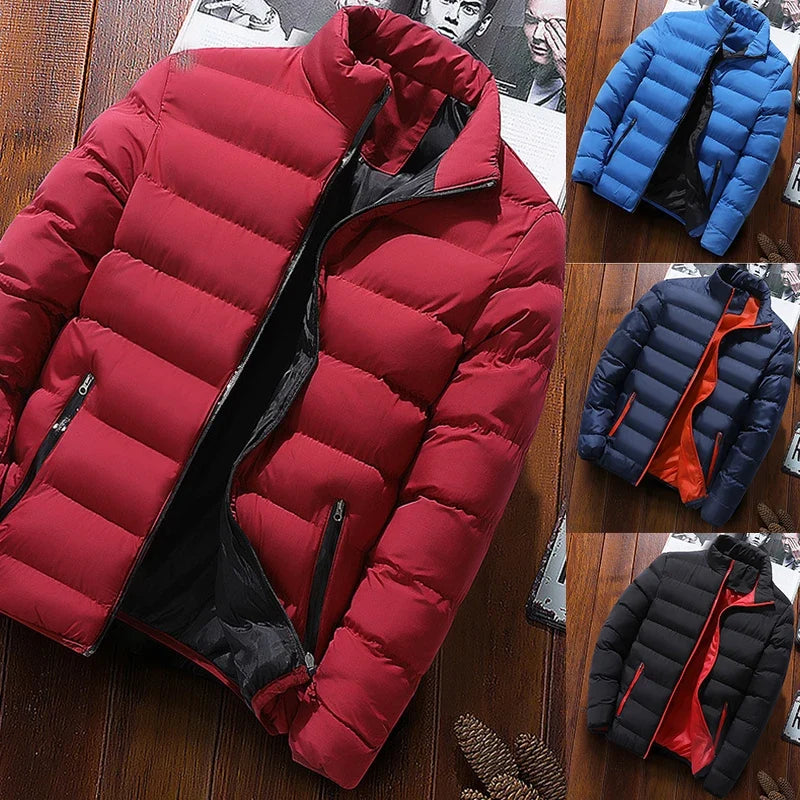 Mens Winter Jackets Fashion Casual Windbreaker Stand Collar