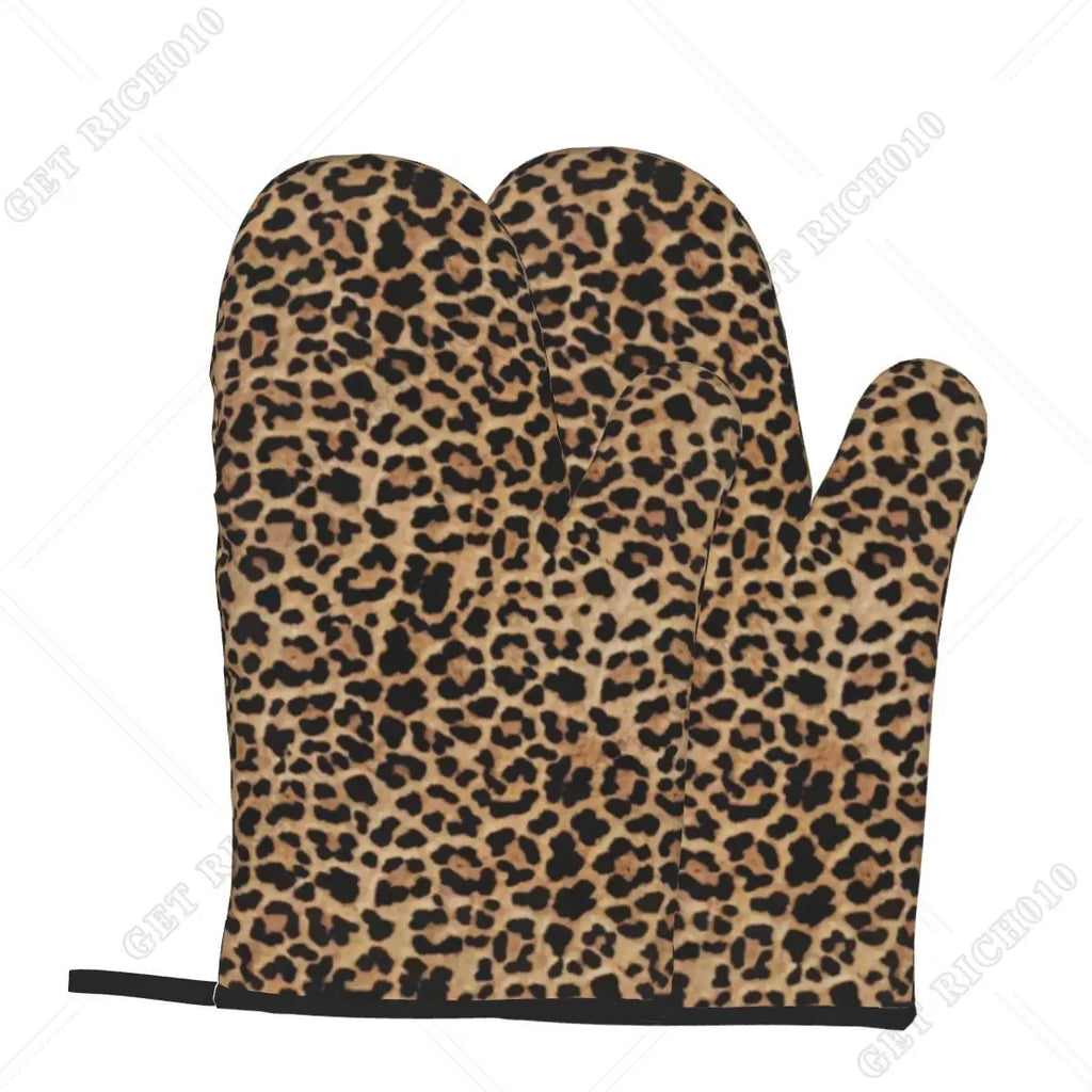 Leopard Print Oven Gloves Set | Heat Resistant Kitchen and BBQ Gloves