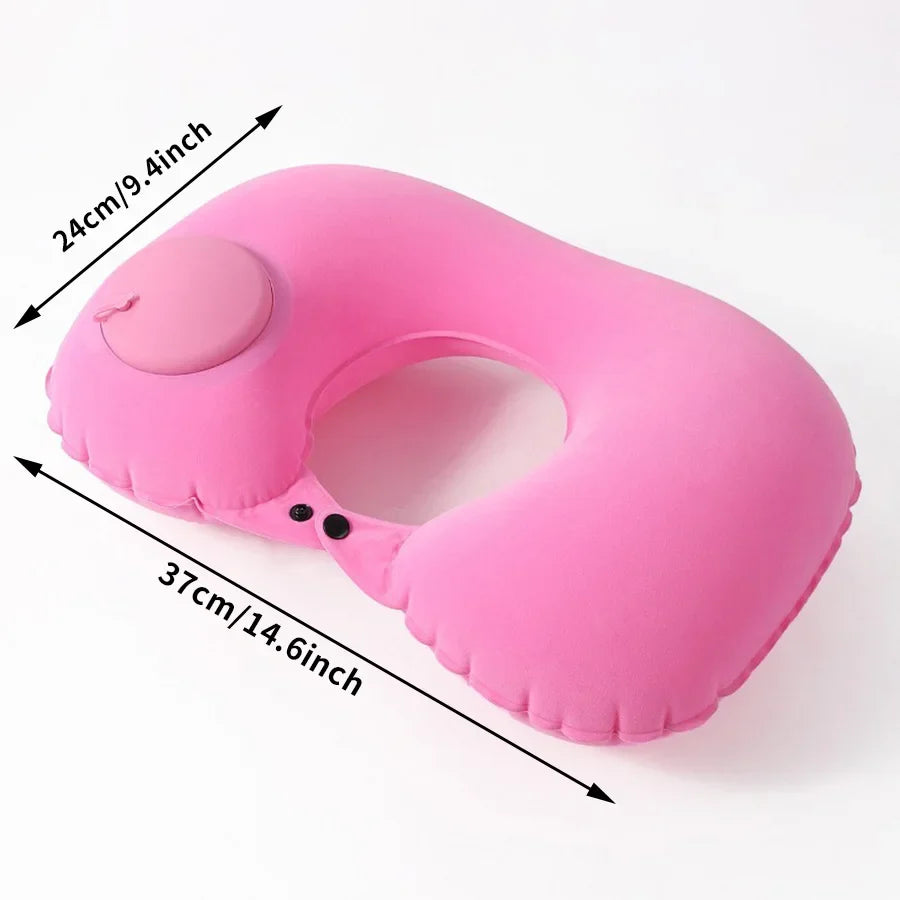 Portable Neck Pillow – Inflatable Flocking Travel Pillow