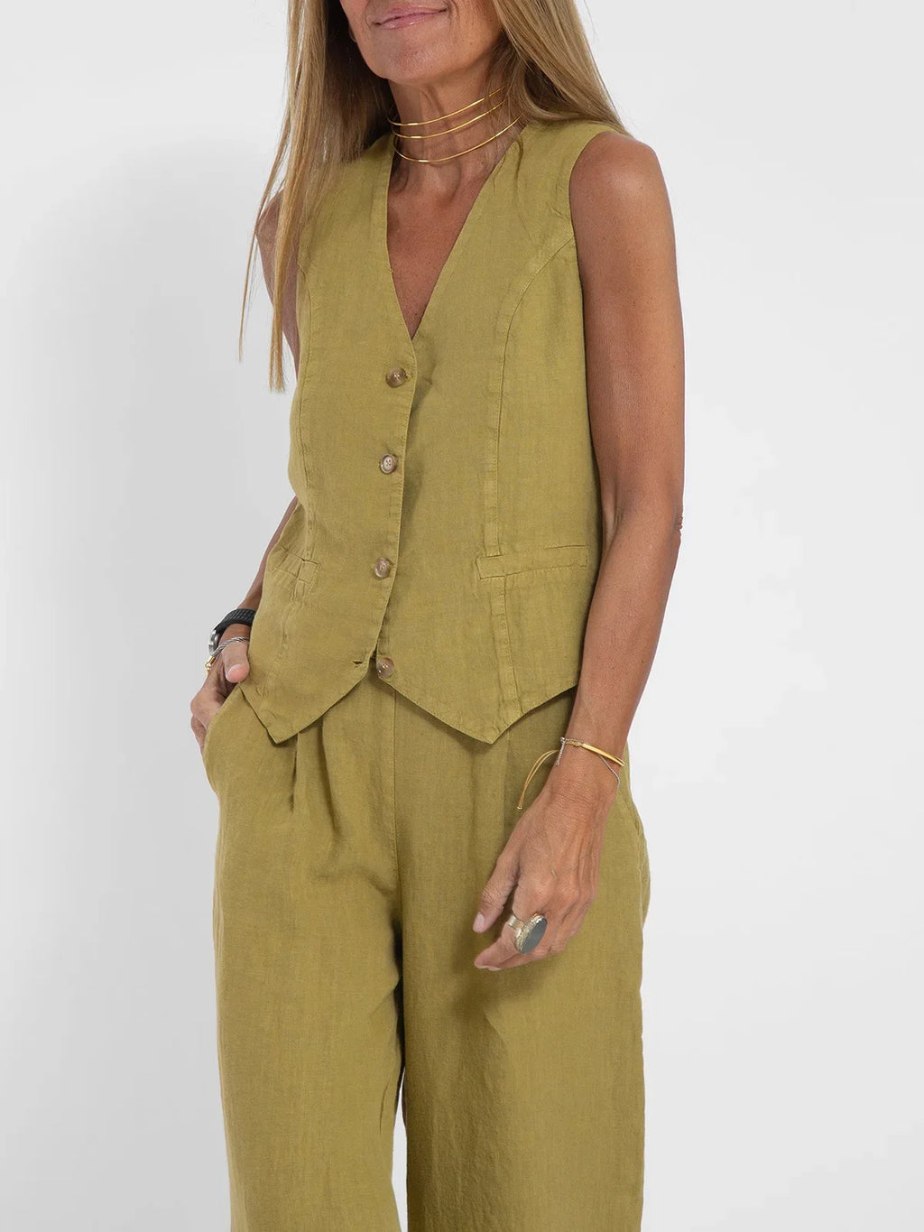 Women Sleeveless Vest – Colorblock Collage Pants Casual Suit