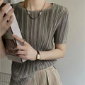Woman Clothing  Top Women  Pleated Short-sleeved Female
