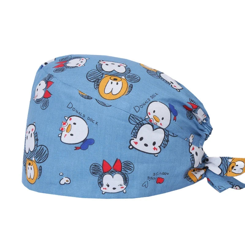 Cute Bear Print Surgical Caps for Long Hair