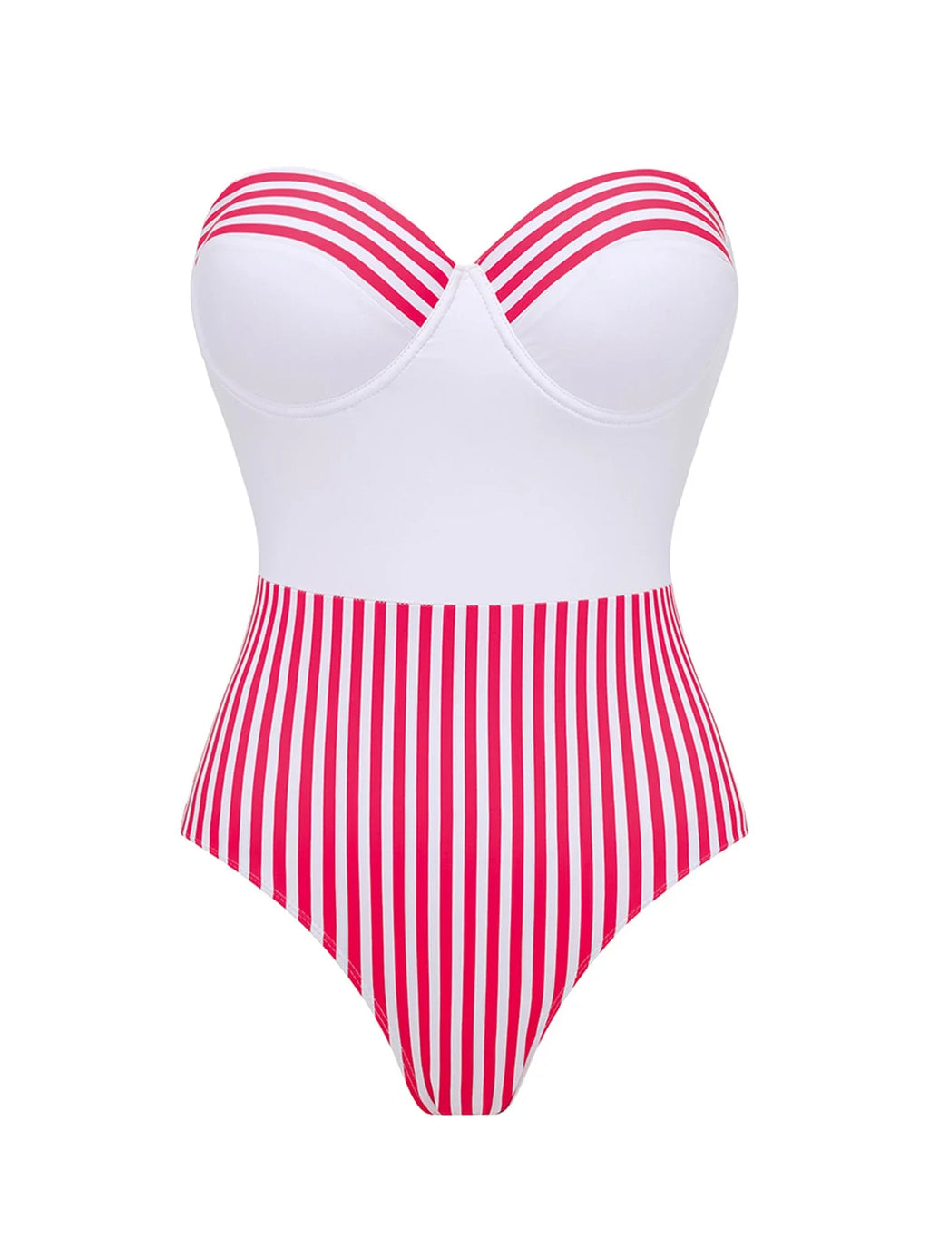 Women's Striped One-Piece Swimwear – Convertible Bandeau Push-Up Swim Dress