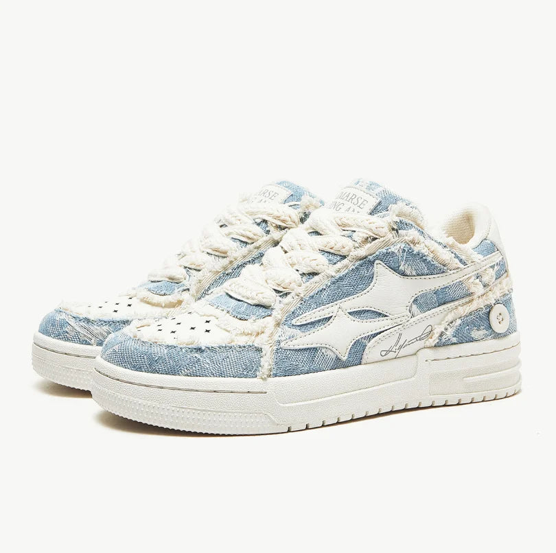 Retro Leather Tennis Sneakers – Casual Star Design