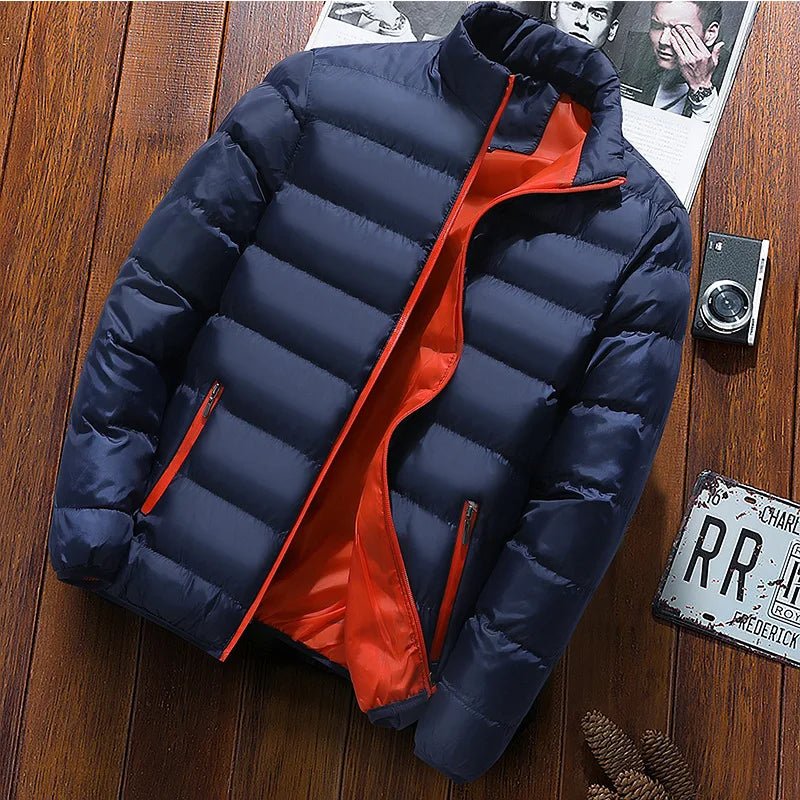 Mens Winter Jackets Fashion Casual Windbreaker Stand Collar