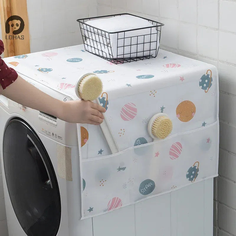 Color: light yellow - Refrigerator Dust Cover With Storage Bag Washable Multi-purpose Household Washing Machine Cabinet Dust Protection Cover