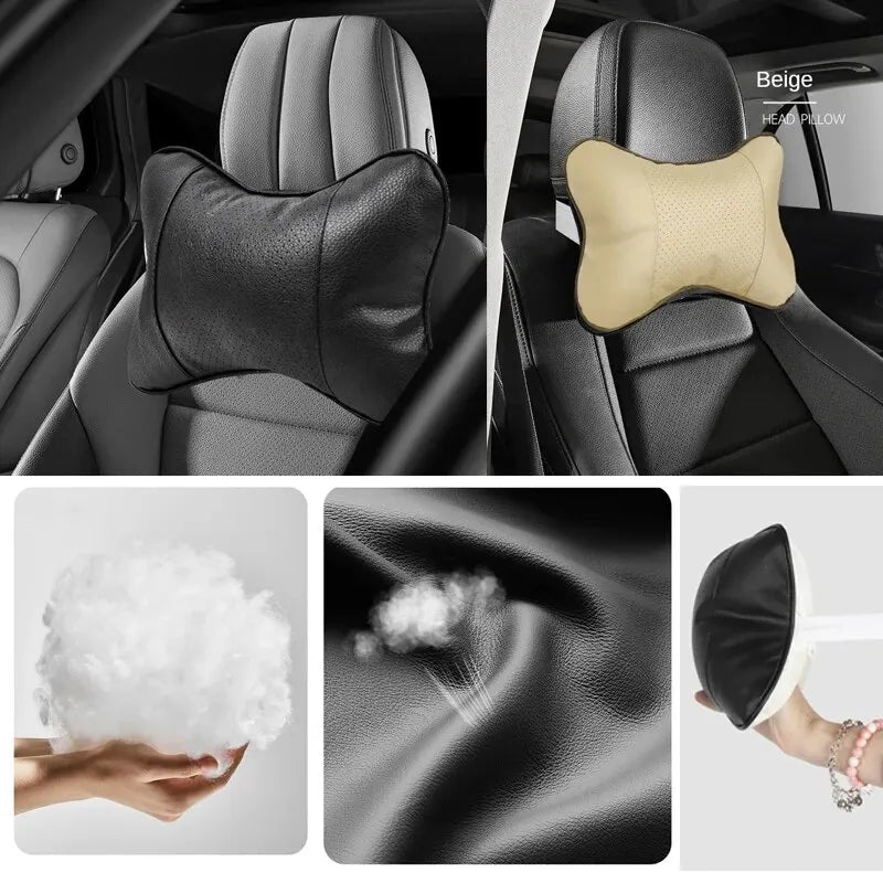 Car Neck Pillow – PU Leather Headrest Cushion for Comfort