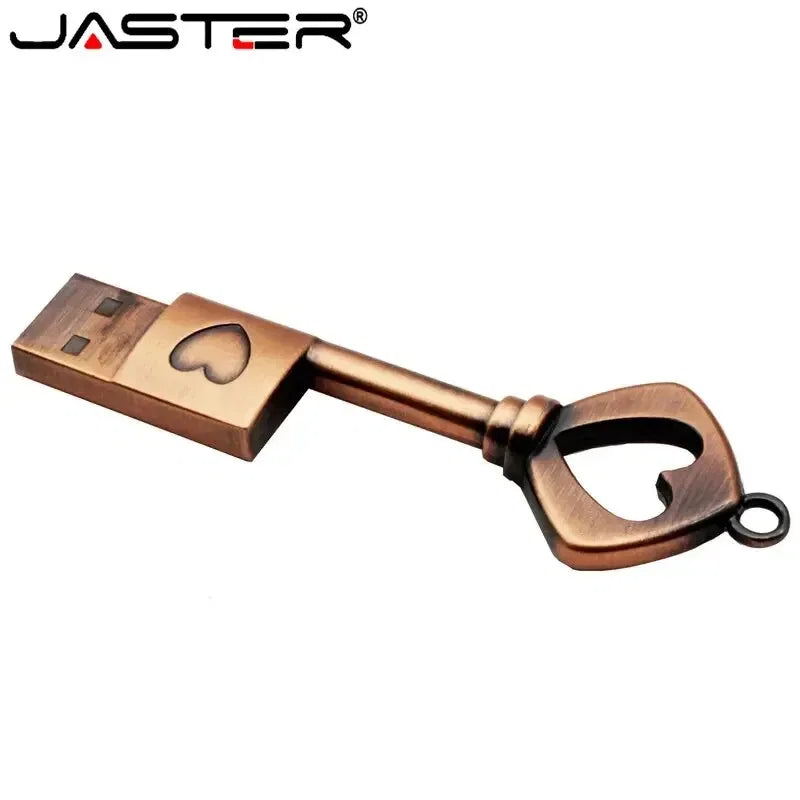 Capacity: 64GB, Color: Green - JASTER Copper Love Heart Shaped Key Usb Flash Drive Pendrive Pen Drive 32GB 64GB Metal Keys Memory Stick Creative Wedding Gift