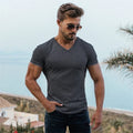 Men Fashion V Neck Short Sleeve Fitness Workout Summer Breathable Cotton