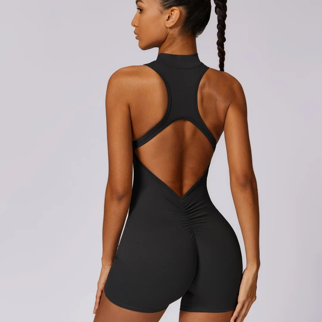 Backless Scrunch Yoga Jumpsuit Short Set Women