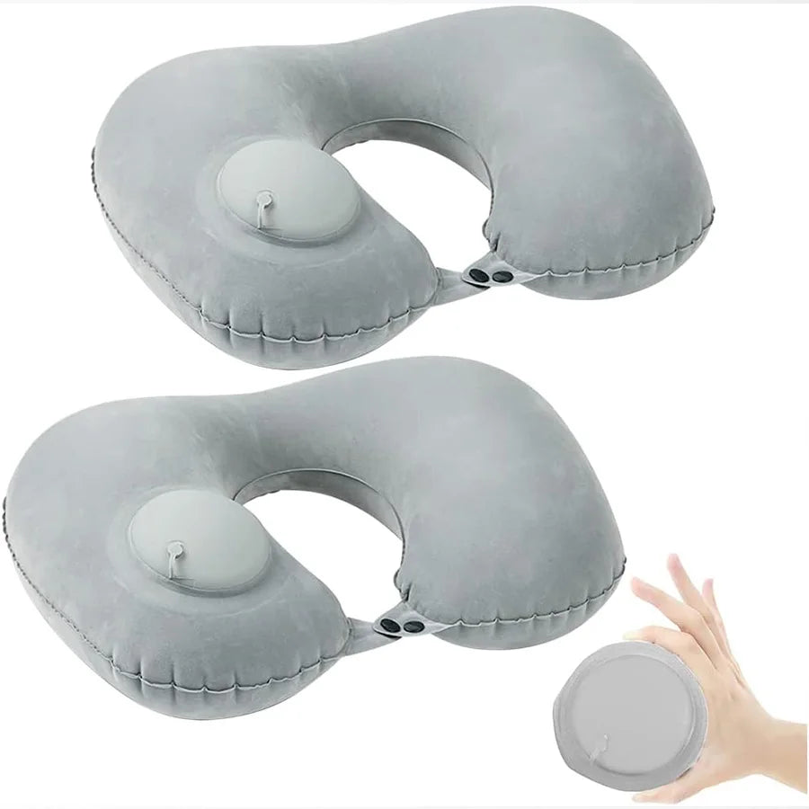 Portable Neck Pillow – Inflatable Flocking Travel Pillow