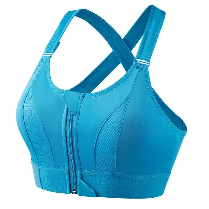 Front Zipper Adjustable Strap Athletic Bra