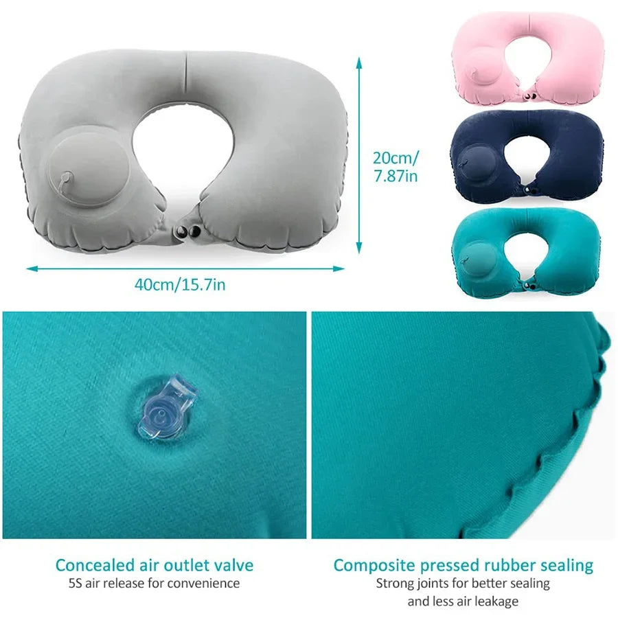 Portable Neck Pillow – Inflatable Flocking Travel Pillow