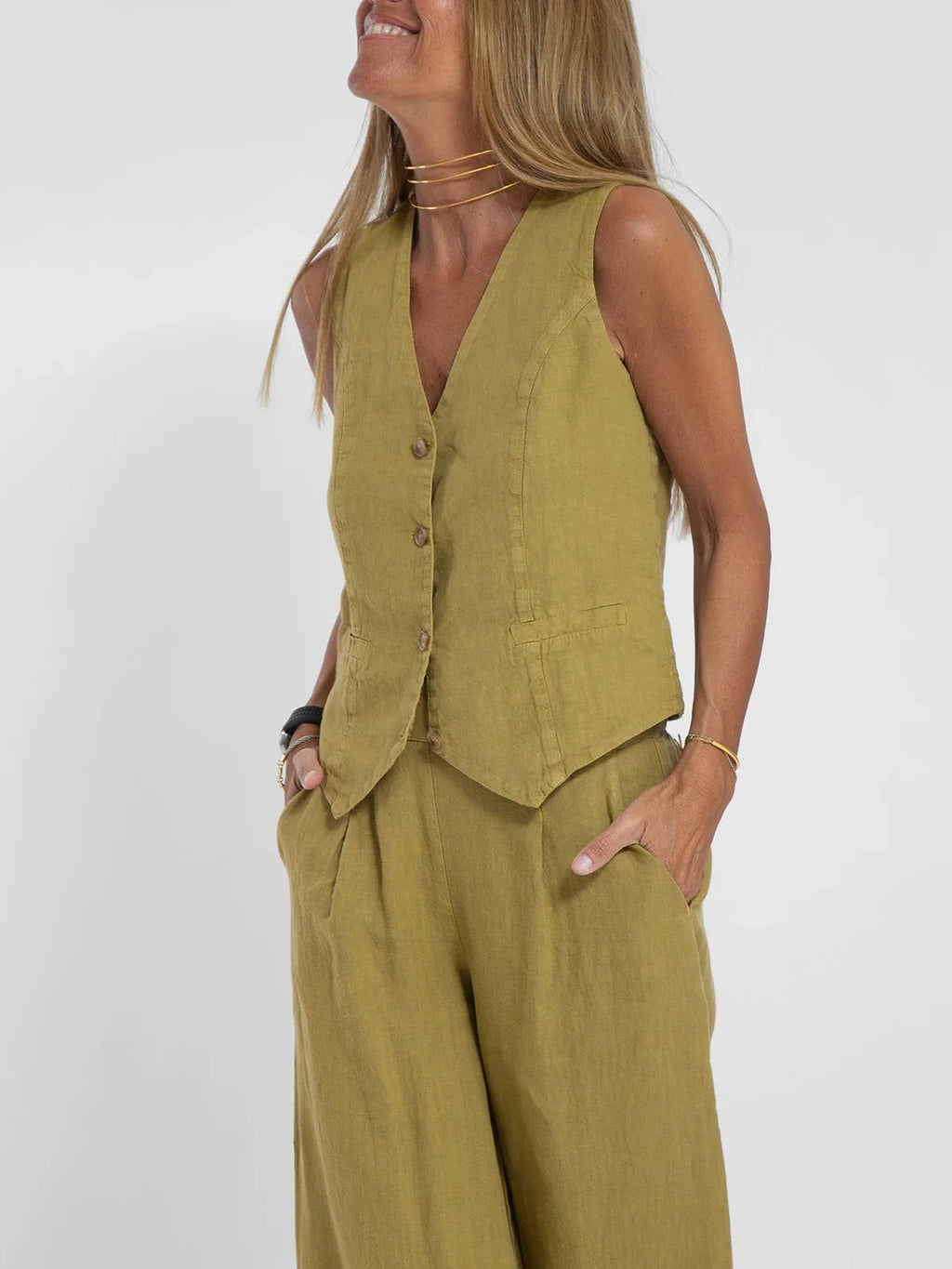 Women Sleeveless Vest – Colorblock Collage Pants Casual Suit